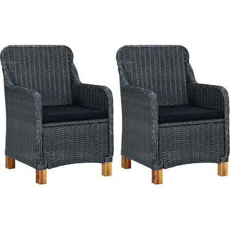 Lot de 2 Chaises de jardin avec coussins - Chaises d'extérieur pour terrasse/jardin Résine tressée Gris foncé BV310044 - BonneVie (1/5)