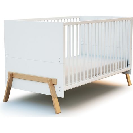 AT4 - Lit bébé évolutif en bois CANAILLE Blanc et hêtre verni 70 x 140 cm (1/5)