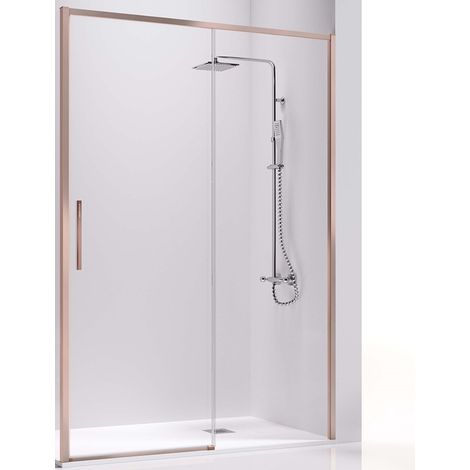 Mampara de Ducha Frontal - 1 Hoja Fija y 1 Puerta Corredera - Cristal de Seguridad de 6 mm - Modelo Masela 2 OR (110 - 111 cm) (1/2)