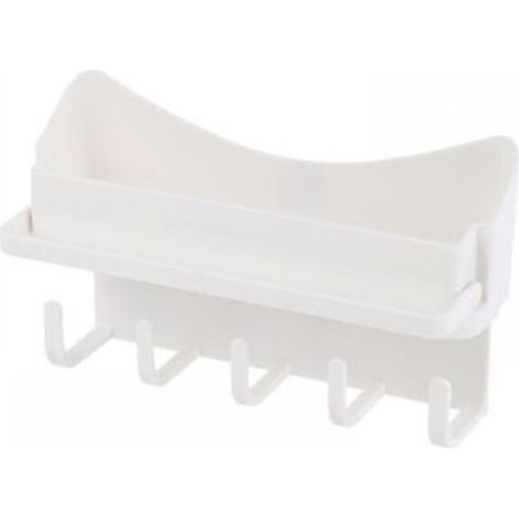 blanc Etagère Salle Bain Support Douche - Panier Salle de Bain Sans Perçage Etagere Douche à Suspendre Rangement avec Mini Porte Serviettes et 5 crochets Accessoire Salle de Bain