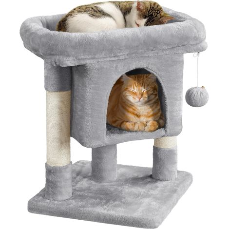Arbre à Chat Design avec Niche et Plate-Forme Arbre-griffoir Tour pour Chat Hauteur 59cm Gris Clair (1/5)