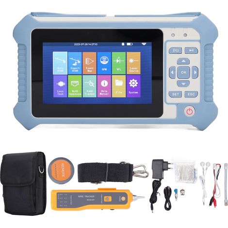 Testeur de câbles à fibres optiques 9 en 1 APC OTDR avec compteur de puissance optique, localisateur visuel de défauts, recherche de ligne, carte d'événements, prise ue 100-240V (1/5)