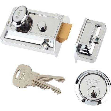 Yale P-77-CH Traditional Nightlatch with 60mm Backset, Chrome Finish, Chrome Cylinder, and Pre-Packed Box