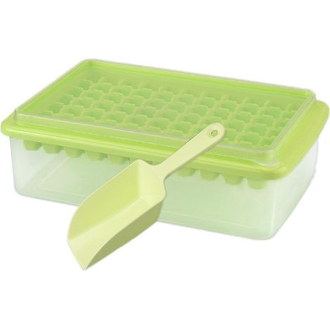 Juego de 4 bandejas para cubitos de hielo, apilables, con tapa hermética y cuchara incluida, para refrigerador y bar. (1/5)