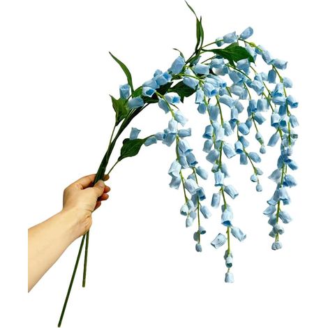 Lot de 3 fleurs artificielles en soie à tige de 96,5 cm de long pour grand vase, plantes artificielles rampantes pour maison, fête de mariage, anniversaire, décoration de jardin (bleu (1/5)