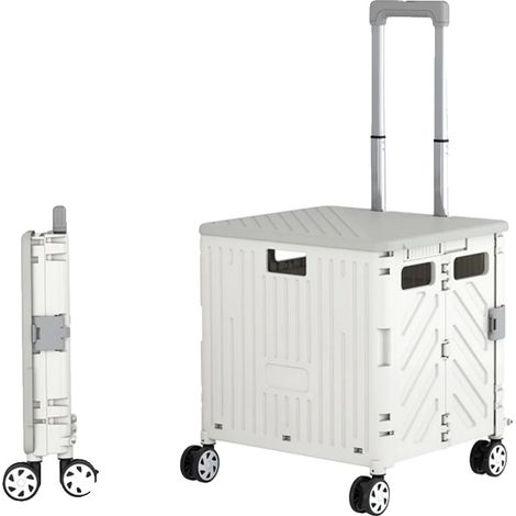 Chariot pliant portable à tirer, design léger, polyvalent pour le shopping, BLANC (1/2)