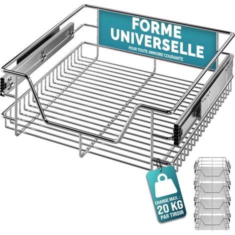 CASARIA® Tiroir télescopique de rangement pour armoire cuisine réfrigérateur 30cm/40cm/50cm/60cm tiroir de cuisine métal 50cm.Set de 4