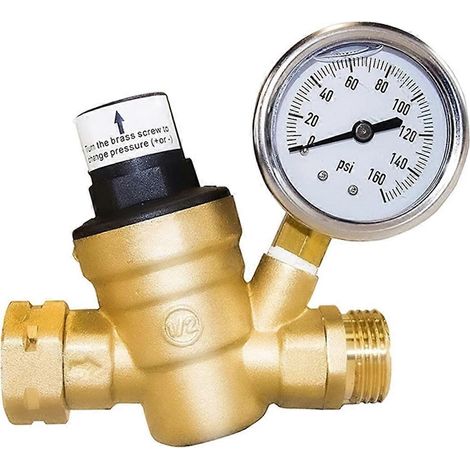 Régulateur de pression d'eau en laiton pour camping-car, avec manomètre et filtre d'entrée pour caravane. (1/5)