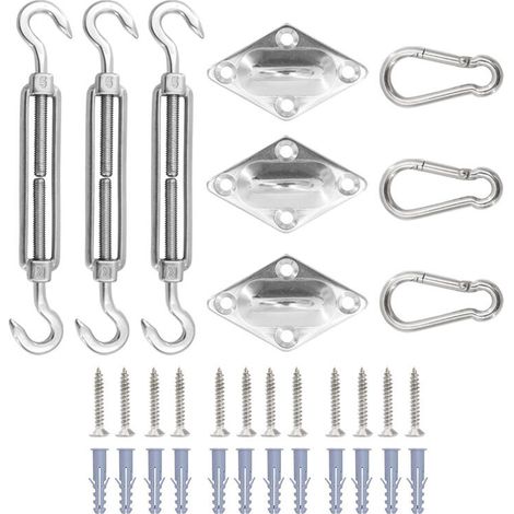 EASYCOMFORT 33 pièces accessoires de voile d'ombrage en acier inoxydable, kit d'auvent extérieur pour terrasse de jardin, vis à crochet à ressort,5mm (1/5)