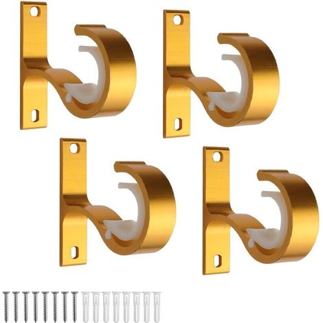 Gardinenstangenhalterungen, 4-teiliges Deckengardinenstangenset, goldene Kleiderstangenhalterungen, mit Schrauben und Dübeln für Gardinenstangen, Kleiderstangen und Handtuchhalter (1/4)