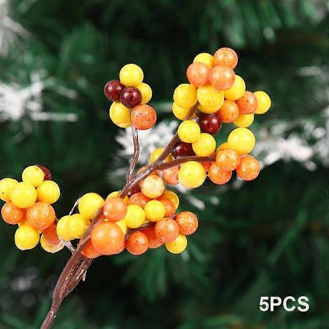 pièces de décorations artificielles pour fêtes et festivals : baies de Noël, branches et haricots en mousse.jaune, rouge (1/5)