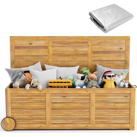 Panca contenitore con copertura impermeabile 127 x 50 x 45 cm pratica e resistente in legno di acacia naturale 200011473