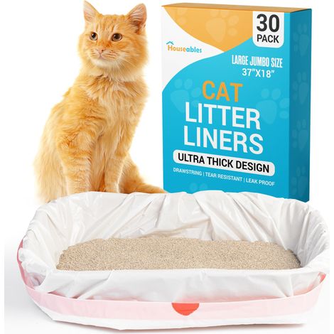 Lot de 30 sacs à litière pour chat, 94 x 45,7 cm, non parfumés, taille Jumbo avec cordons de serrage, support, fournitures pour déchets de chaton, extra épais, résistants aux déchirures (1/5)