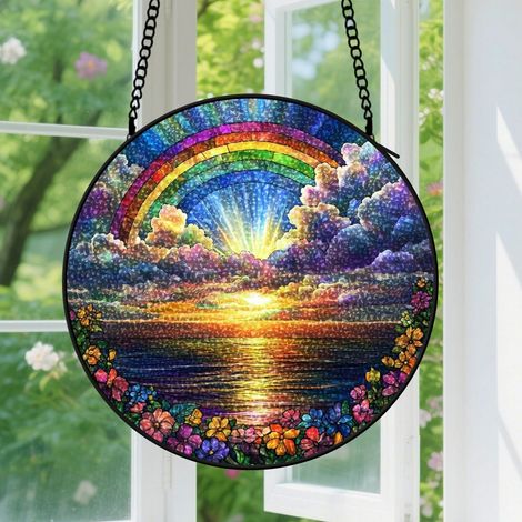 20cm Suspension en vitrail, attrape-soleil en verre coloré, décoration porte intérieure, cadeau Fête des Mères, Anniversaire pour femme, maman, nana (1/5)