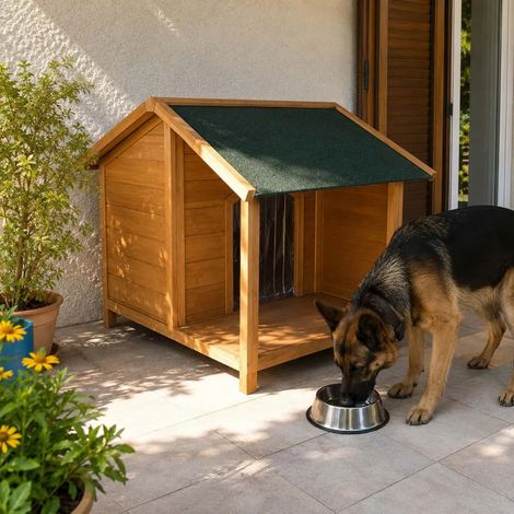 Niche en bois pour chien avec terrasse - Taille L (1/5)