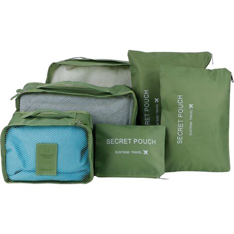 Lot de 6 sacs de rangement pour vêtements, organiseur de valise de voyage, housse de tri pour bagages, vert (1/5)