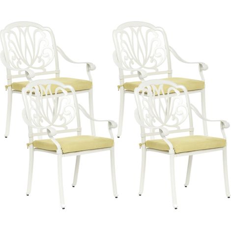 Conjunto de 4 sillas de jardín aluminio con cojines estilo vintage blanco crema Ancona (1/5)