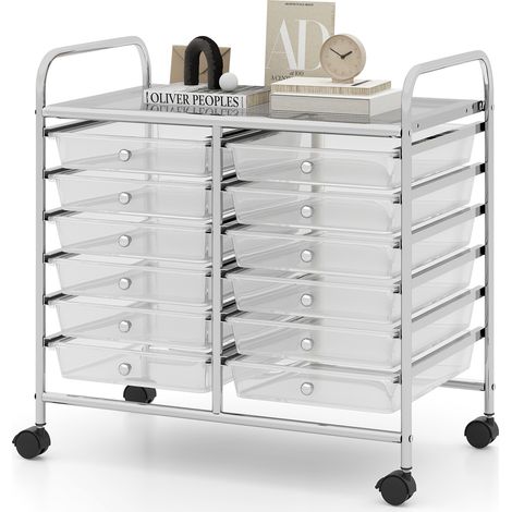 COSTWAY 12 Drawers Multi-Purpose Utility Cart Storage Rolling Cart-Transparent (1/5)