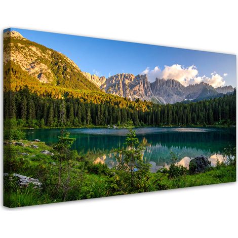 Quadro su tela, Vista lago montagne foresta natura, 80x40 (1/5)