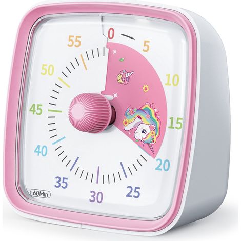 Timer con motivo unicorno - Timer - Timer da cucina - Sveglia - Timer con luce notturna - Timer visivo da 60 minuti - Timer educativo - Rosa (1/5)