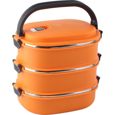 Boîte-repas isotherme 3 couches en acier inoxydable portable pour bureau et école - Orange (1/5)