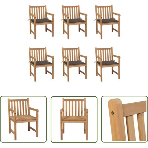 Lot de 6 Chaises de jardin - Chaises d'extérieur pour terrasse/jardin avec coussins taupe Bois de teck massif BV704738 - BonneVie (1/5)