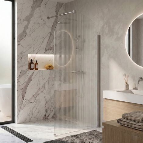 Paroi de douche italienne flûtée - 100 x 195 cm - Chrome - SIENA (1/5)
