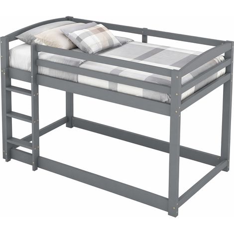 Etagenbett Kinderbett 2 Plätze mit Sicherheitsgeländer und Niedriger Bauweise 90×200 cm ohne Matratze (1/5)