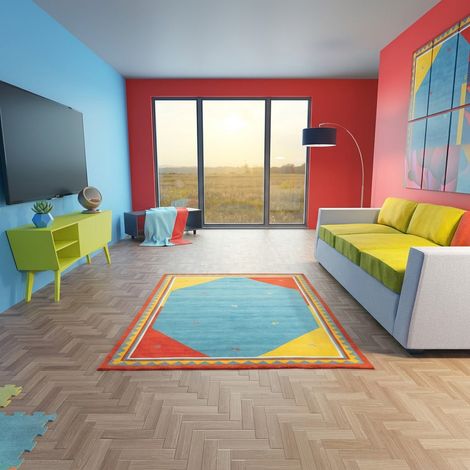 Tapis Gabbeh indien Tapis Desert - Tapis en laine - 90x60cm, Rectangular - 100% Laine vierge - Noué main - Bleu