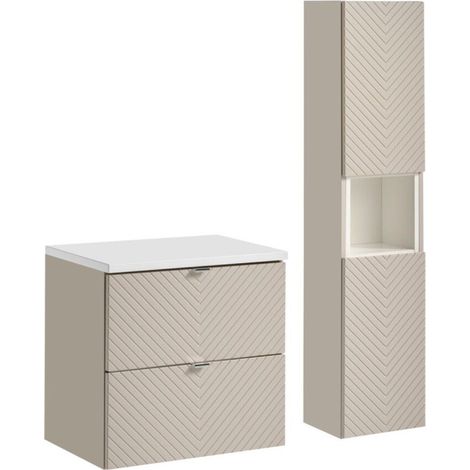 Insieme AOKI: mobile sottolavabo con cassetti 60cm + piano lavabo bianco + colonna di stoccaggio
