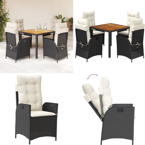 5-tlg. Garten-Essgruppe mit Kissen Schwarz Poly Rattan - Gartenstuhl - Gartentisch (1/5)