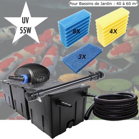 Kit De Filtration, UV 55 W + Jeu de mousses, Pour Bassin de Jardin : 40 à 50 m³ (1/5)