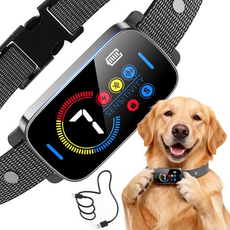 collier anti aboiement chien, moyenne et grande taille, collier sans cruauté avec bip et vibration, collier intelligent avec 7 niveaux de sensibilité réglables, collier (1/5)
