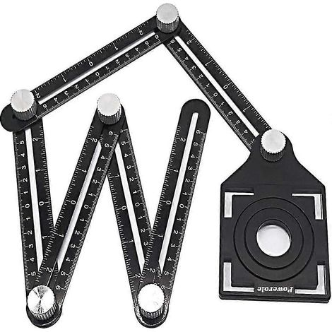 Sechseckiger Mehrwinkel-Messlineal aus Aluminiumlegierung mit Ahle, Bohrschablone für Keramikfliesen für Heimwerker (1/3)
