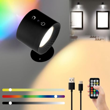 Éclairage mural avec détecteur de mouvement, rechargeable par USB et télécommandé (Noir, RVB, 1 pièce) (1/5)