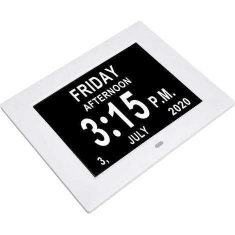 Réveil numérique calendrier 7 pouces HD à grande police, luminosité variable, blanc, prise UE 110-240 V (1/5)