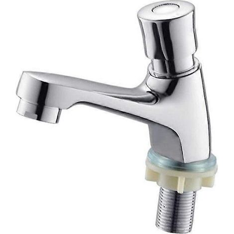 Robinet de lavabo chromé à fermeture automatique et temporisation, pour cuisine, salle de bain et espaces publics. Économie d'eau. (1/5)