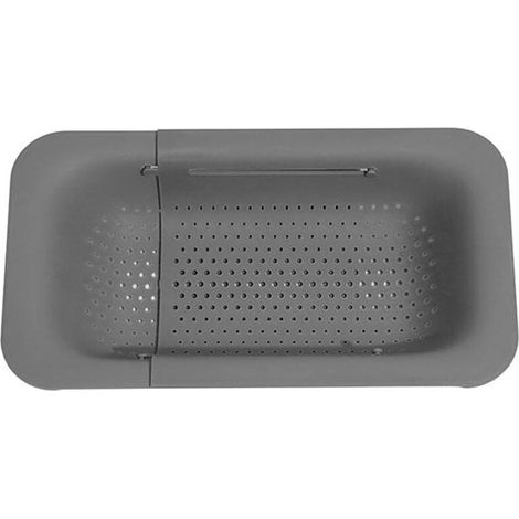 Passoire d'évier, passoire pratique pour évier en plastique, laver les fruits et légumes, extensible jusqu'à 50 cm pour un travail hygiénique dans la cuisine, gris clair (1/4)