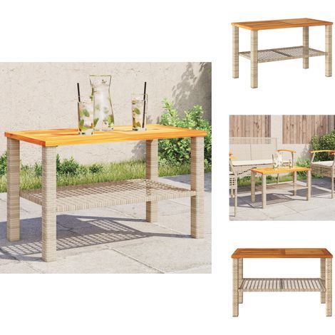 Table de jardin beige 70x38x42 cm résine tressée et bois acacia - Table De Jardin - Mobilier De Jardin - Table Extérieure - Table Patio - Table En Résine Tressée (1/5)