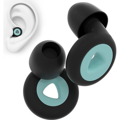 Bouchons d'oreilles réutilisables en silicone noir et vert pour dormir, travailler, assister à des concerts et étudier - 1 paire, protection auditive 27 dB (1/5)