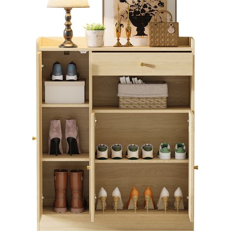 Schuhschrank mit 3 Türen, 1 Schublade und Verstellbaren Einlegeböden, aus MDF, für Flur oder Esszimmer, 90×35×110 cm (1/5)