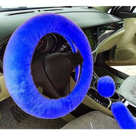 Housses de volant de voiture épaississantes universs en fausse fourrure hiver chaud moux à fourrure floue + housses de changement de vitesse + housses de frein à main-3pcs / Set (rose) (1/4)
