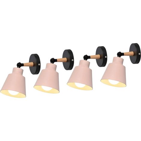 4er Wandleuchte Holz, Moderne Wandlampe Innen mit Metall Lampenschirm, Wandstrahler Art Licht Decor für Wohnzimmer Schlafzimmer (Rosa)