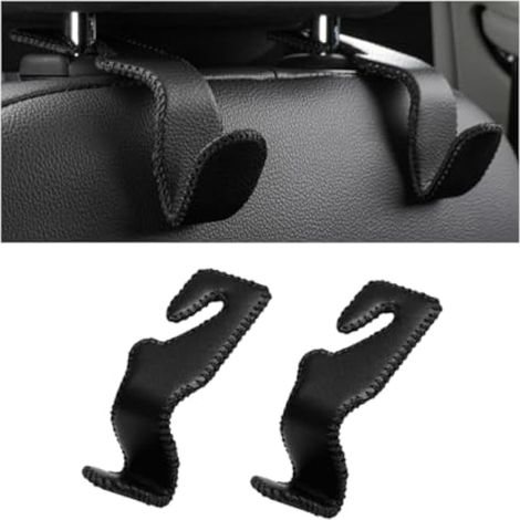 Mandark Lot de 2 crochets en cuir pour appuie-tête de siège de voiture, pour sacs à main, sacs à main, crochets de rangement universels pour SUV, camion, camping-car (noir) (1/5)
