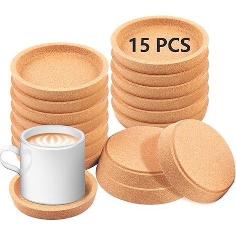 Sous-verres liège absorbants lot 15, antidérapants étanches réutilisables pour tasses boissons (1/5)