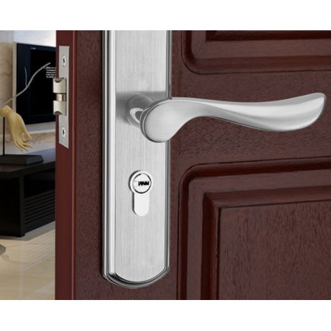 Door Handle Lever, Euro Lever Lock, 2 Lever Lock, Cylinder, Brass Key, Stainless Steel (Brushed Steel) (1/2)