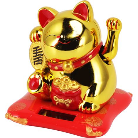 Solarbetriebene Wellenkatze, umweltfreundlich, fröhlich, einladend, exquisites Geschenk, Glücksbringer, Glückskatze fürs Auto (Goldener Segensbeutel)