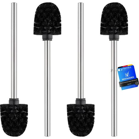 4 Pièces - Brosse WC - Tête De Brosse - Manche En Acier Inoxydable - Nettoyage 360 Degrés - Pour Toilettes - Noir - 36x8cm