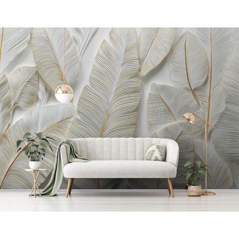 Fototapete Federn Abstrakt Gold, für Wohnzimmer und Schlafzimmer, 150 x 105 cm – Komplettset inkl. Kleister & Anleitung (1/5)