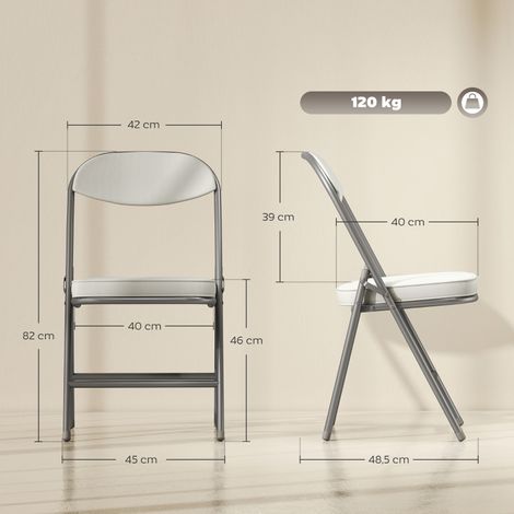Chaise pliante 4 pièces, fauteuil de camping à dossier rembourré, siège escamotable en acier pour bureau, chaise de cuisine matelassée supportant 120 kg, idéale invités, bureau, plein air, blanc crème (1/5)